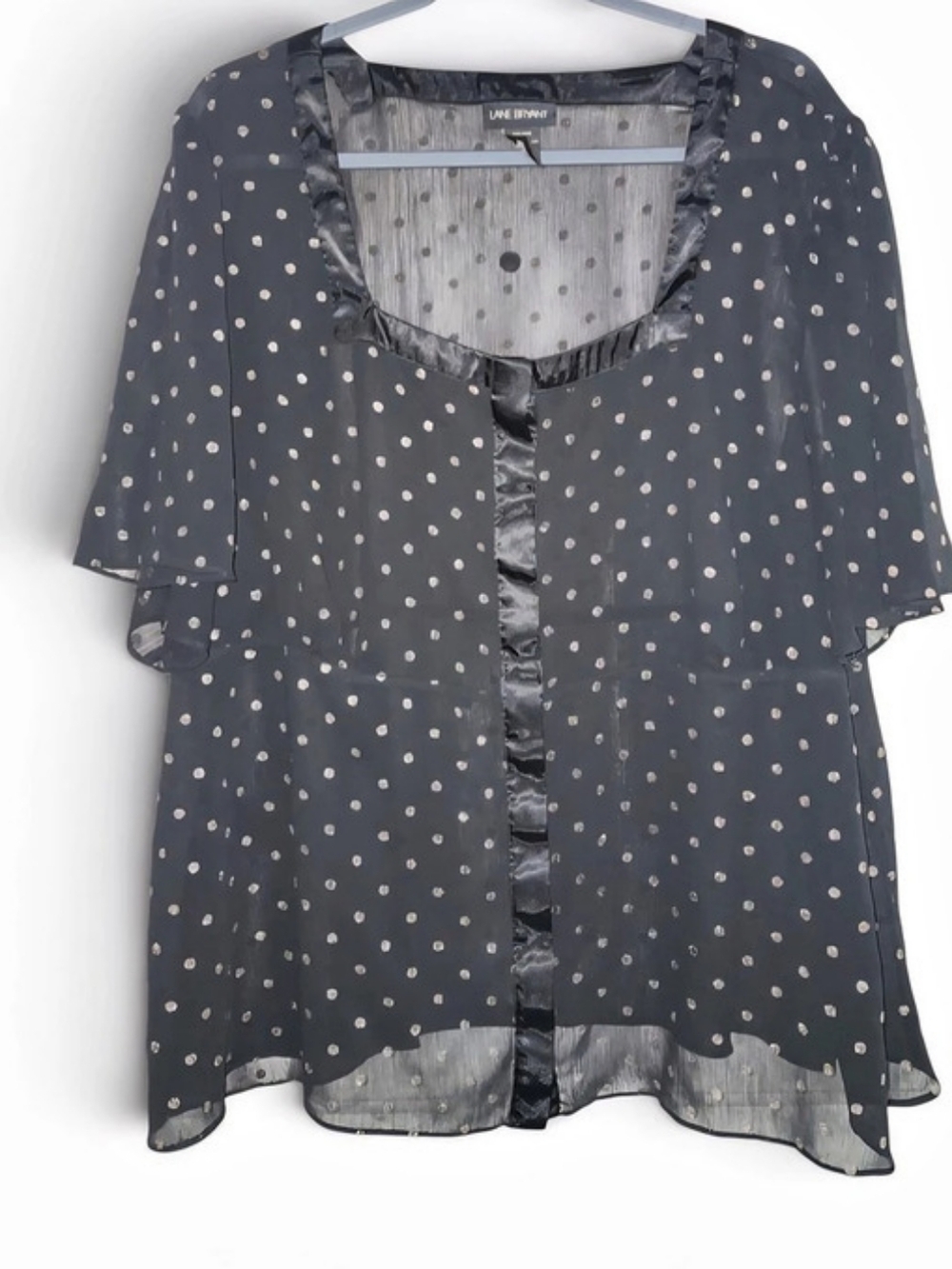 Lane Bryant Sheer Polka Dot Blouse in Black W/ Gold Polka Dots Size 2X
